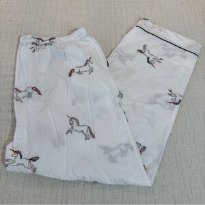 Print Fresh Cotton Pajama Bottoms Unicorn Embroidery White Size Large